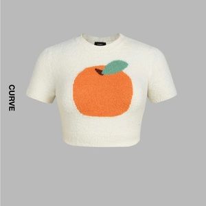 Orange pattern knitted short sleeve crop top